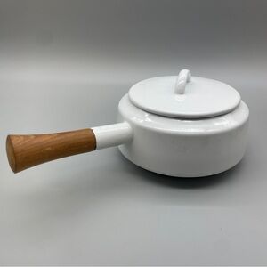 Dansk Enamelware Fondue Pot Saucepan White Teak Handle